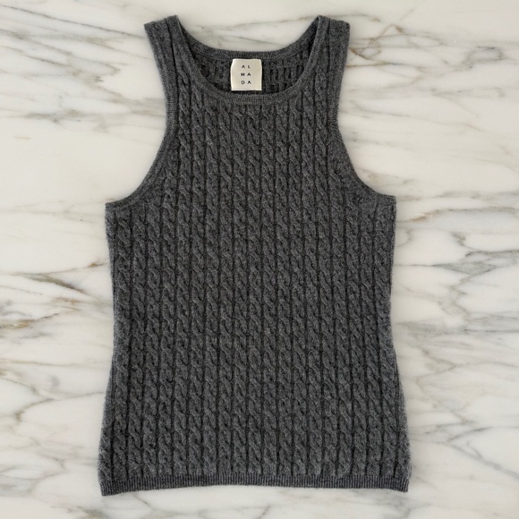 Almada Cable-Knit Merino + Cashmere Tank Top — Charcoal, Size S - Picture 1 of 4